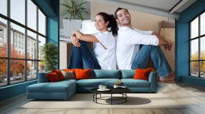 Young Couple Moving House Wall mural