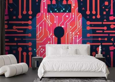 18. **Cybersecurity, protecting digital information, flat design illustration** Wall mural