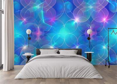 20. Holographic tech patterns, seamless design, blue tones Wall mural