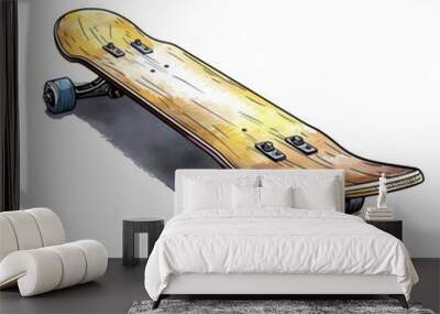 28. Skateboard, sports equipment, detailed drawing, stylish and durable, isolated on white background Wall mural