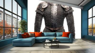 A medieval knight's chainmail shirt, battle armor, soft gray steel tones, isolated on white background Wall mural