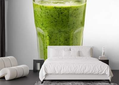 Fresh green smoothie in a glass, mindful nutrition, clean and simple, isolated on white background Wall mural