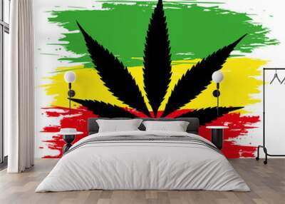 Leaf of cannabis (marijuana) and flag of Ethiopia isolated on wh Wall mural