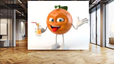 funny 3d fruit character with beverage Wall mural