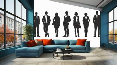 Diverse group of business people silhouette set isolated on white Wall mural