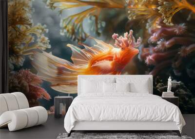 Fictional fish swimming underwater in the coral reef Wall mural