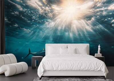 Tuna fish swimming in the ocean water Wall mural