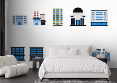 Building icon flat style. collection of isolated cartoon illustrations Wall mural