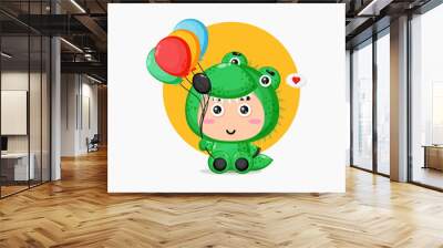 Cute crocodile mascot carrying balloons Wall mural