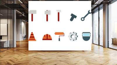 Work tool icon symbol Flat style. collection of isolated cartoon illustrations Wall mural