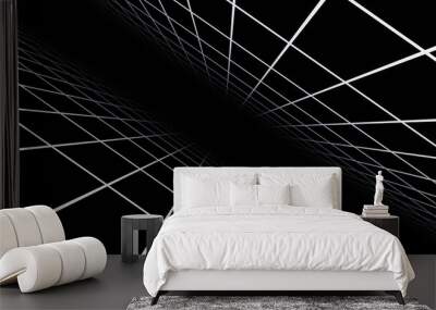 3d retro futuristic black and white abstract background. Wireframe neon laser swirl grid lines with stars. Retroway synthwave videogame sci-fi.  Disco music template Wall mural