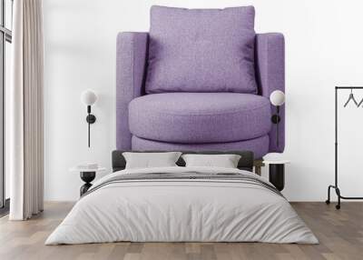 Soft purple chair made of matting upholstery, interior chair on a transparent background Wall mural