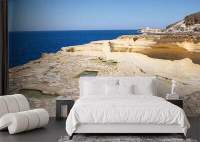 Ancient Saltpans from Roman times still used on Gozo, Malta Wall mural