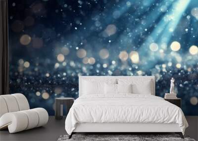 blue sparkle rays lights with bokeh elegant abstract background dust sparks background Wall mural