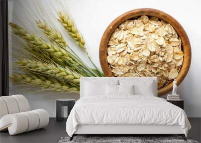 oat spike with oat flakes isolated on white background top view Wall mural