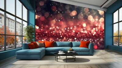 red sparkle rays lights with bokeh elegant abstract background dust sparks background Wall mural