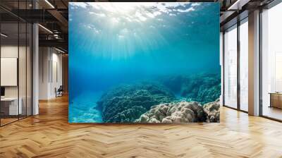 underwater sea deep water abyss with blue sun light Wall mural