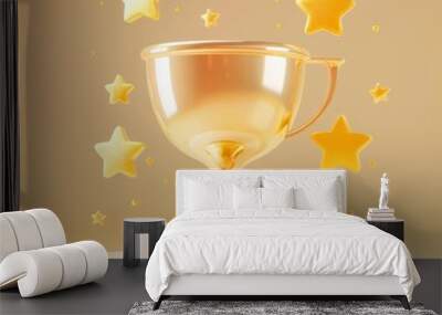 3D model trophy with stars on a light background. Wall mural