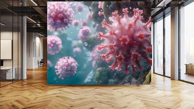 cancer cells, viruses 3D scientific illustration Wall mural