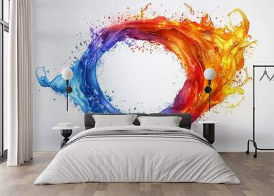 colorful rainbow holi paint color powder explosion ring circle with copy space isolated on white background. peace rgb beautiful party concept Wall mural