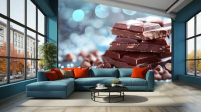 dark chocolate bar, appetizing, dessert, isolated Wall mural