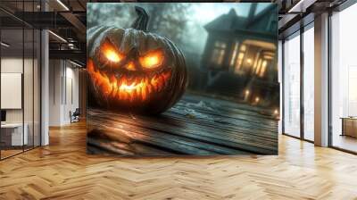 Halloween Jack o  Lantern and Haunted House Wall mural