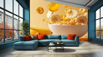 Healthy breakfast concept with banana and corn flakes Wall mural