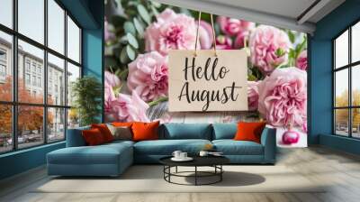 hello august text message flower decoration august illustration Wall mural