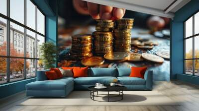 The concept of money, saving, investing, bracelet results. Wall mural