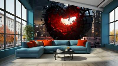 Broken heart on a dark background. 3d rendering. 3d illustration. Wall mural