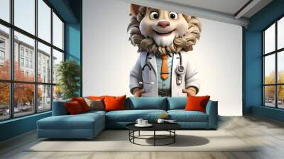 Cartoon character of a lion as a doctor with stethoscope Wall mural