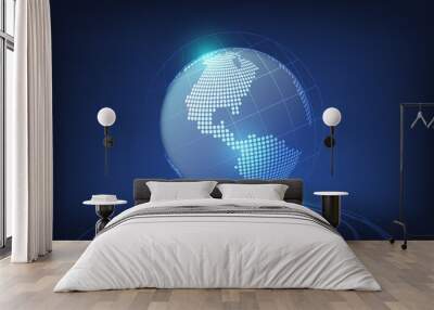 Global network connection with business concept and world map line, vector illustrator Wall mural