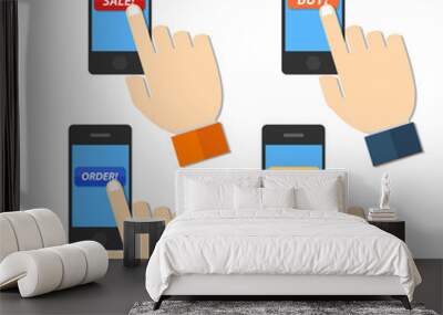 Shop Hand Hold Touch Screen on Mobile Phone Wall mural