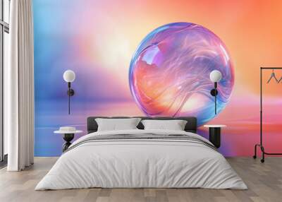 A swirling abstract bubble design in pink and blue hues. The background is a gradient of pink and purple. Wall mural