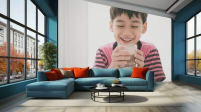 Little boy drinking milk vintage color style Wall mural