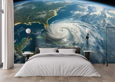 A powerful hurricane seen from space over the Atlantic  Wall mural