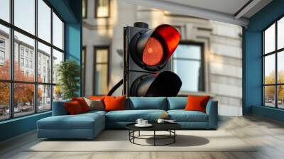 A traffic light on red Wall mural