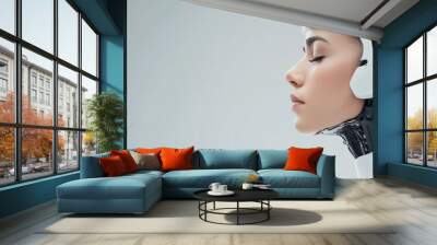 Side Profile of a Futuristic Human-Like Android with Advanced Technology Implants Wall mural