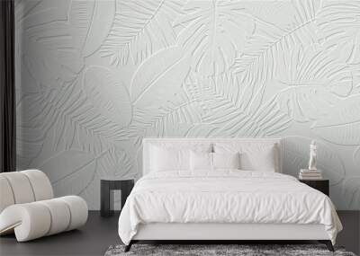 horizontal artwork composition of trendy tropical green leaves - monstera, palm and ficus elastica i Wall mural