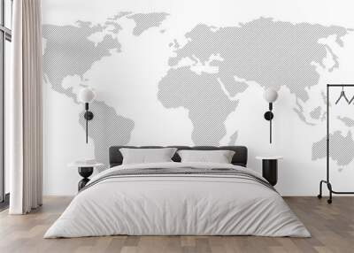 Illustration and pictogram of gray hatched map of the world. Wall mural