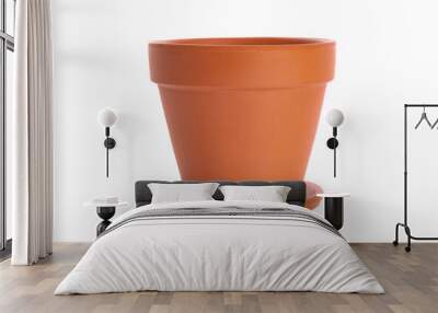 Single brown clay flower pot with saucer isolated on a transparent background. Wall mural