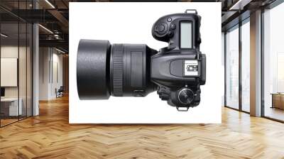 Top view of isolated modern black DSLR camera. PNG file with transparent background. Wall mural