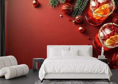 Holiday Cocktails flat design top view festive theme 3D render Triadic Color Scheme Wall mural