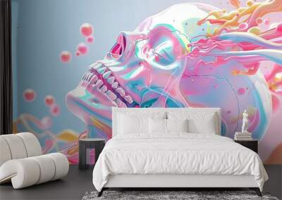 Osteoporosis awareness campaign, psychedelic, neon colors, vector art, abstract bone designs Wall mural