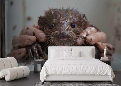 A Mud Covered Otter in Close-up Wall mural