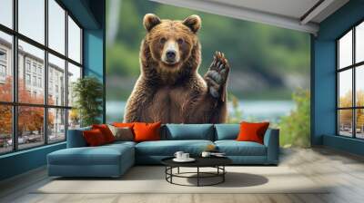 brown bear close up standing on hind legs . Generative Ai Wall mural