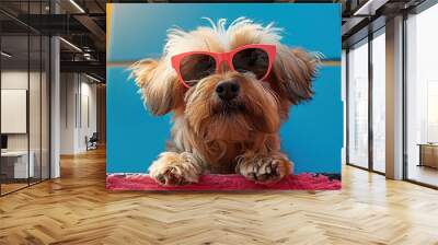 Cool Dog with Sunglasses Against a Colorful Wall Wall mural