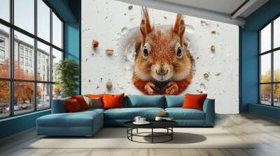 Curious Squirrel Peeking Through a Hole Wall mural