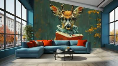 Deer Reading a Book Wall mural