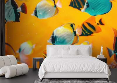 Vibrant Tropical Fish in an Orange Tank Wall mural